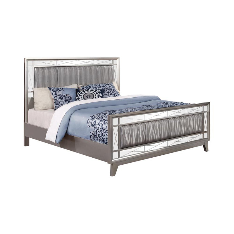 Leighton Eastern King Panel Bed with Mirrored Accents Mercury Metallic image