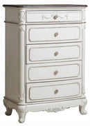 Cinderella 5 Drawer Chest in Antique White with Grey Rub-Through