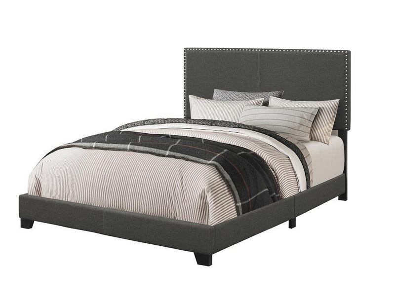 Boyd Eastern King Upholstered Bed with Nailhead Trim Charcoal