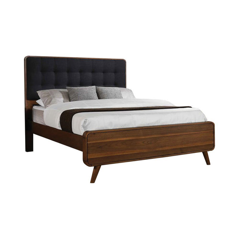 Robyn Eastern King Bed with Upholstered Headboard Dark Walnut