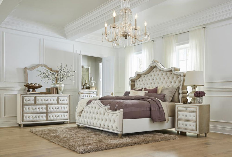 Antonella Upholstered Tufted Queen Bed Ivory and Camel