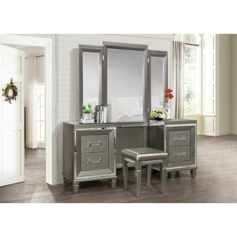 Homelegance Tamsin Vanity Stool in Silver Grey Metallic 1616-14