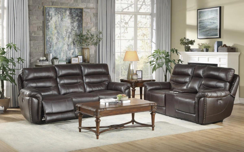 Homelegance Furniture Lance Power Double Reclining Sofa with Power Headrests in Brown