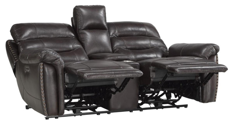 Homelegance Furniture Lance Power Double Reclining Loveseat with Power Headrests in Brown