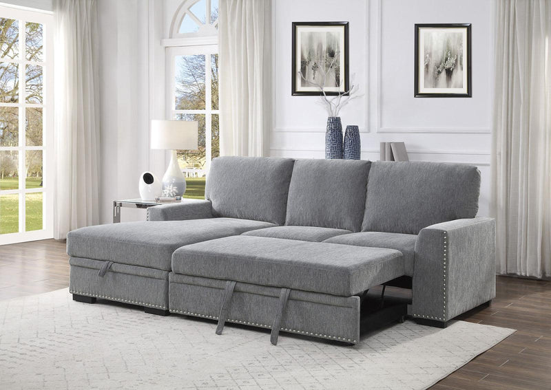 Homelegance Furniture Morelia 2pc Sectional with Pull Out Bed and Left Chaise in Dark Gray