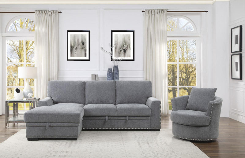 Homelegance Furniture Morelia 2pc Sectional with Pull Out Bed and Left Chaise in Dark Gray