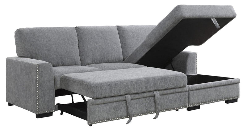 Homelegance Furniture Morelia 2pc Sectional with Pull Out Bed and Right Chaise in Dark Gray