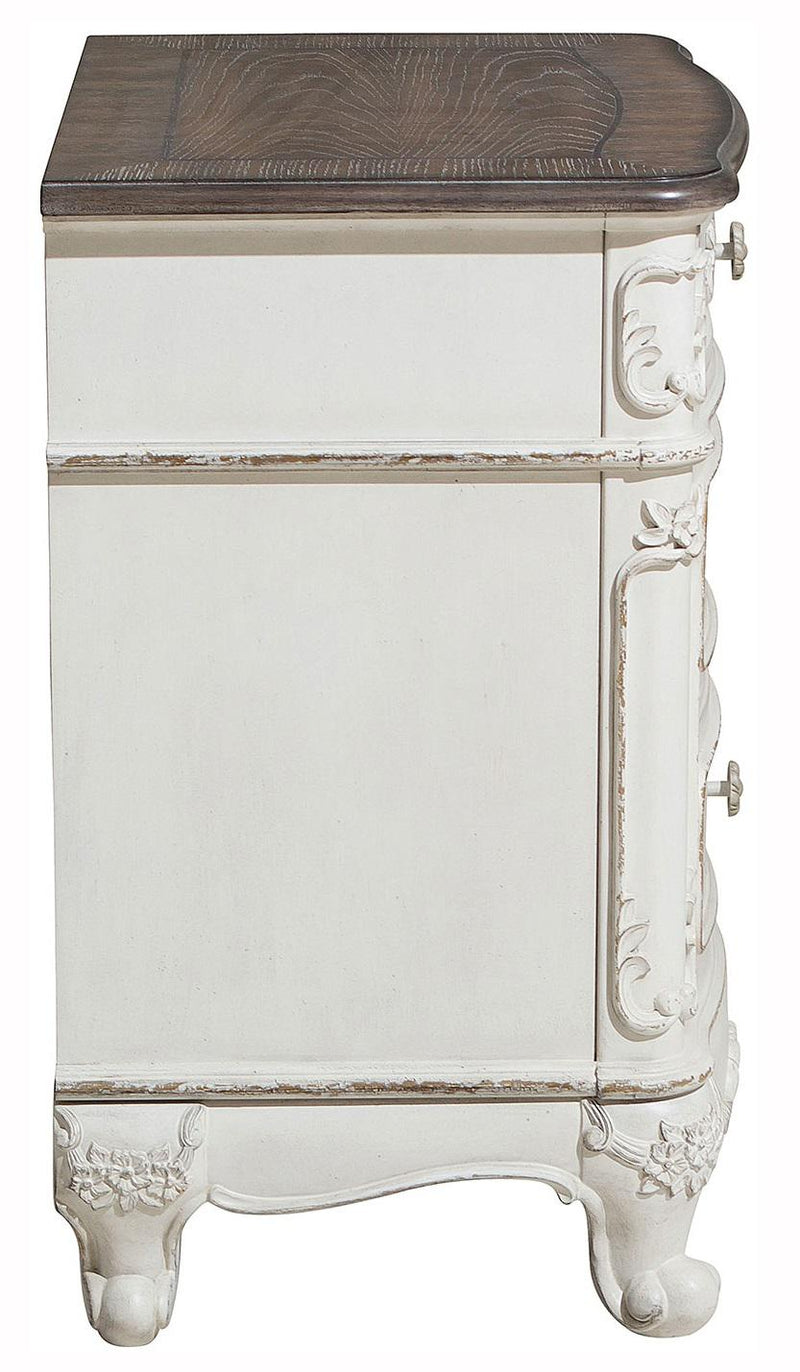 Homelegance Cinderella Night Stand in Antique White with Grey Rub-Through