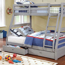 California II Cherry Twin/Full Bunk Bed w/ 2 Drawers Cherry, Walnut, Grey, &Oak