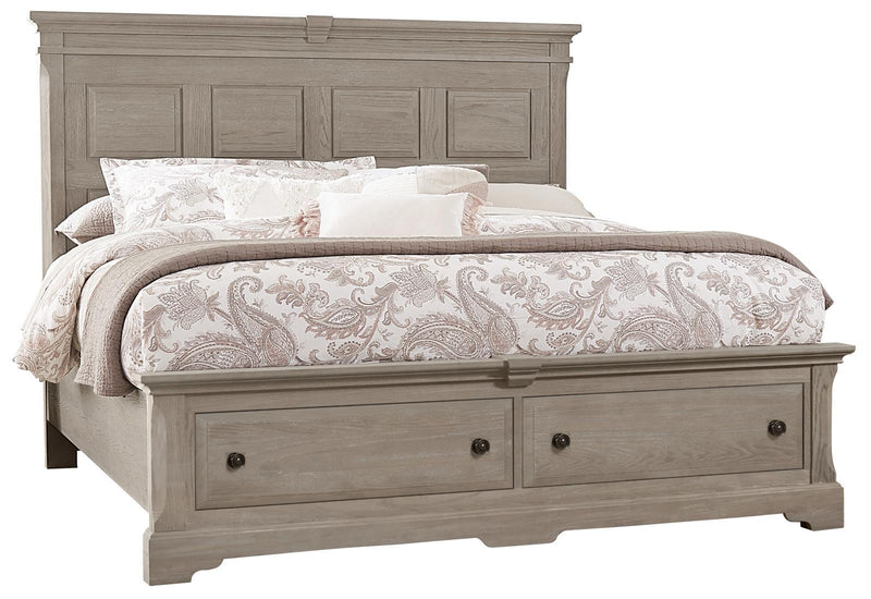 Vaughan-Bassett Heritage King Mansion Bed with Storage Footboard in Greystone image