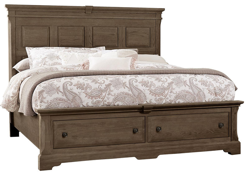 Vaughan-Bassett Heritage King Mansion Bed with Storage Footboard in Cobblestone Oak image